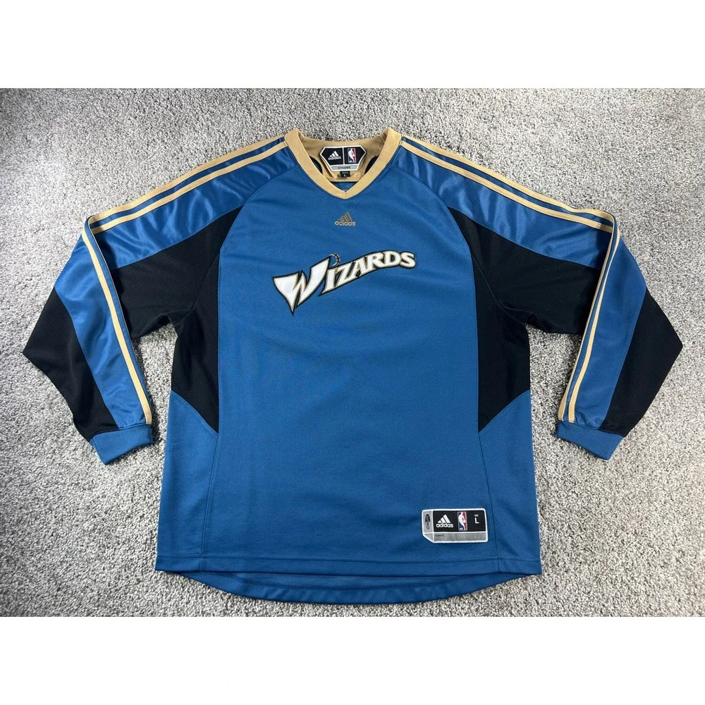 RARE Vintage Adidas NBA Washington Wizards WarmUp Shirt Mens Large Blue Clima365
